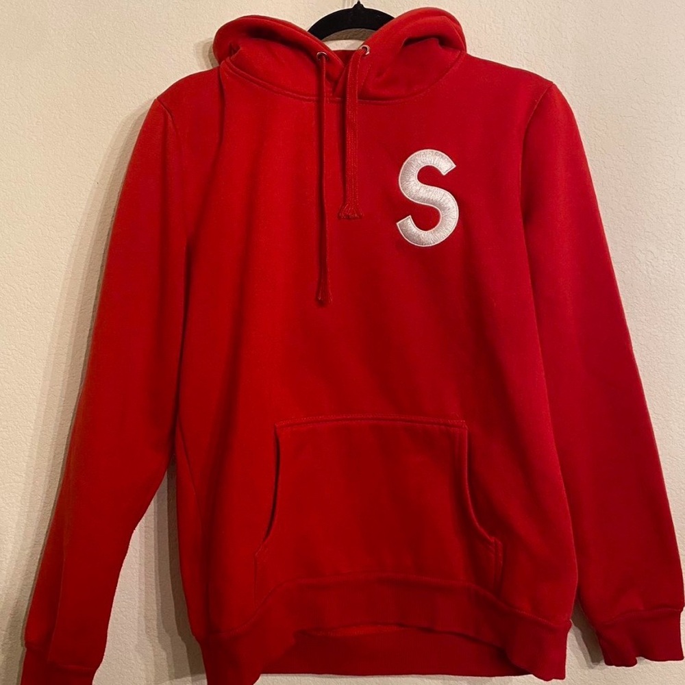 Supreme Red Hoodie with 'S' Embroidery